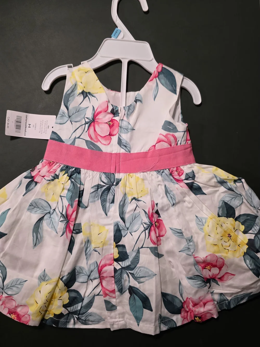 Carter's White Floral Dress with Pink Sash